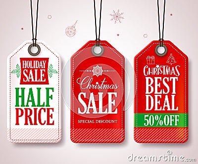 Christmas Sale Tags Set for Christmas Season Store Promotions Vector Illustration
