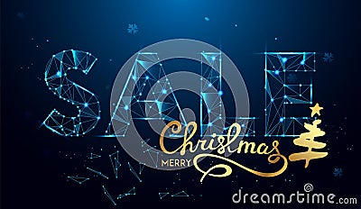 Christmas Sale Text for promotion with Decorations in blue background. Vector Illustration