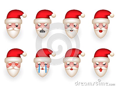 Christmas Santa Claus Avatar Smile Emoticon Icons Set Isolated Cartoon Design Vector Illustration Vector Illustration