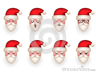 Christmas Santa Claus Avatar Smile Emoticon Icons Set Isolated Cartoon Design Vector Illustration Vector Illustration