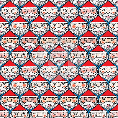 Christmas santa claus emotion face seamless pattern Vector Illustration