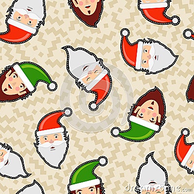 Christmas santa claus patch icon seamless pattern Vector Illustration
