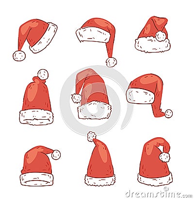 Christmas Santa Claus red hat vector noel isolated illustration New Year Christians Xmas party design decoration hats Vector Illustration