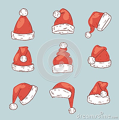 Christmas Santa Claus red hat vector noel isolated illustration New Year Christians Xmas party design decoration hats Vector Illustration