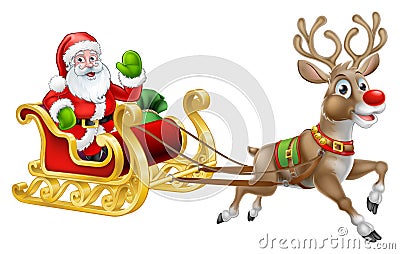 Christmas Santa Claus Sleigh Sled Reindeer Vector Illustration