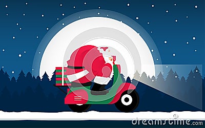 Christmas santa clause rides motorcycle character Stock Photo