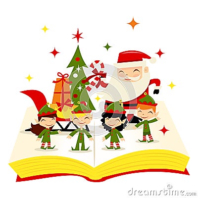 Christmas Santa Elves Story Book Cartoon Illustration