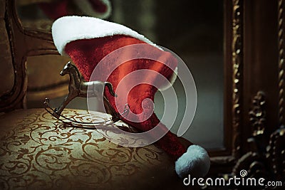 Christmas Santa Hat With Rocking Horse Stock Photo