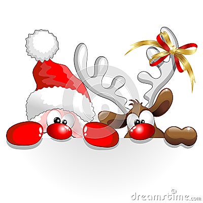 Christmas Santa and Reindeer Fun Cartoon Vector Illustration