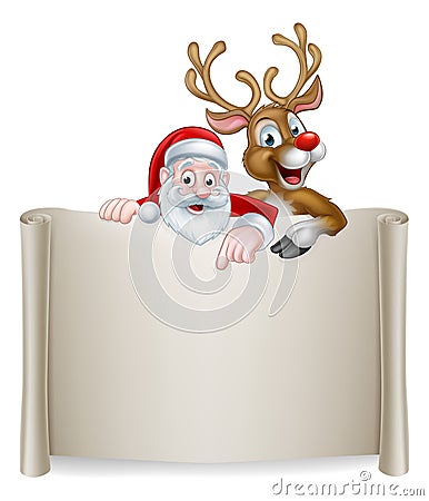 Christmas Santa Reindeer Scroll Background Vector Illustration