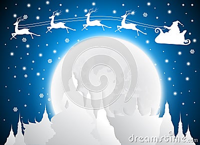 Christmas and santa in Temple Thailand Landmarks and Silhouette, full moon Vector Illustration