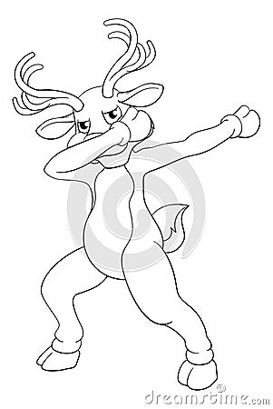 Christmas Reindeer Dabbing Dance Cartoon Vector Illustration