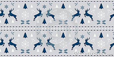 Christmas scandinavian seamless pattern with gorgeous deer and snowflake. Winter background for Christmas or New Year Vector Illustration