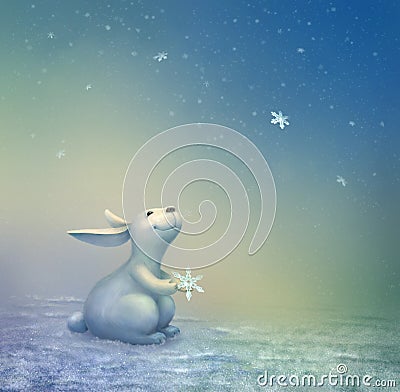 Christmas Scene with Bunny Cartoon Illustration