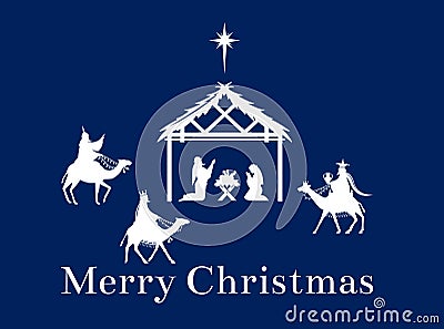 Christmas scene of Jesus in the manger. Vector Illustration