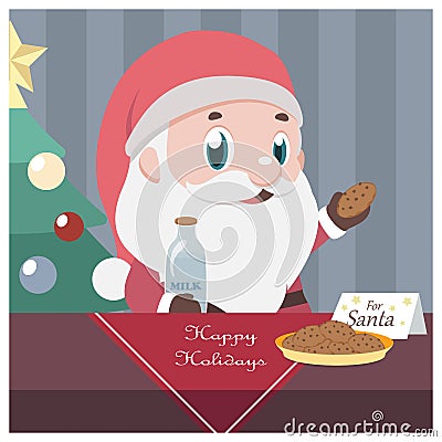 Christmas scene with Santa taking milk and cookies Vector Illustration