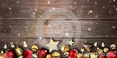 Christmas scene with wooden board background and Christmas balls Stock Photo