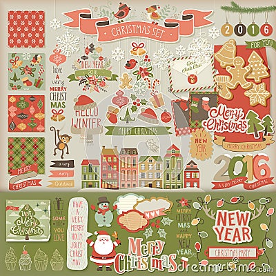 Christmas scrapbook set - decorative elements. Vector Illustration