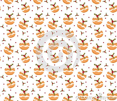 Christmas seamless background with donut, sufganiet. Christmas background. Christmas seamless texture, wallpaper, fabric. Vector Vector Illustration