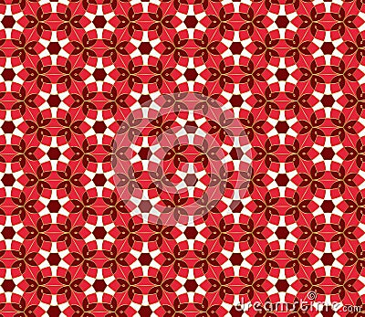 Christmas seamless lace pattern. Geometric mosaic background Red and gold kaleidoscope. Oriental ornament Vector Illustration