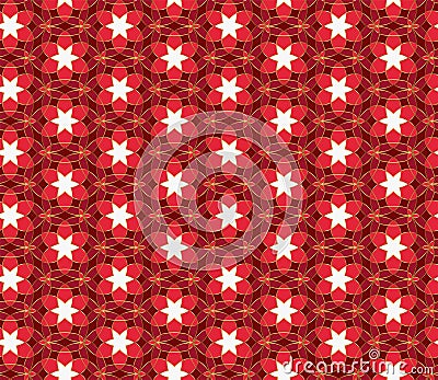 Christmas seamless lace pattern. Geometric mosaic background Red and gold kaleidoscope. Oriental ornament Vector Illustration