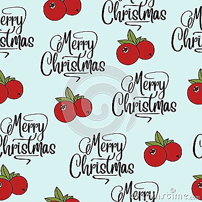 Christmas seamless pattern with cranberries Vector Illustration