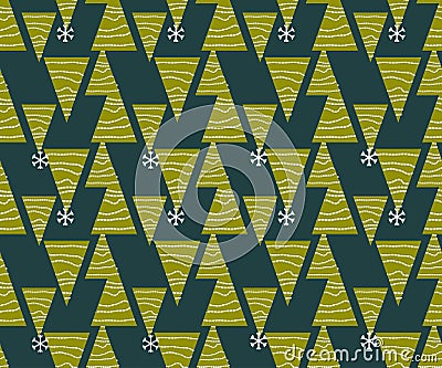 Christmas seamless pattern. Cute vector festive background woth vintage Christmas decorations, stilyzed Christmas tree, Vector Illustration