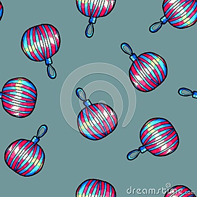 Christmas seamless pattern drawn by hand. Ball for the Christmas tree on a grey background .New year Cartoon Illustration