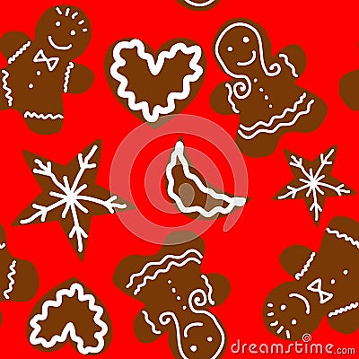 Christmas Seamless Pattern, Gingerbread Winter Surface Pattern, Winter Vector Repeat Pattern for Home Decor, Textile Design Vector Illustration