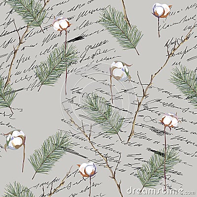 Christmas seamless pattern with a handwritten text Vector Illustration