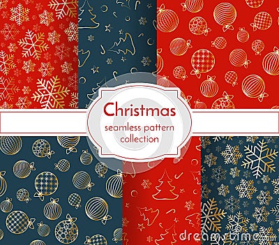 Christmas seamless pattern luxury collection Snowflake Christmas tree ball toy sweet candy New Year Christmas holiday background Vector Illustration
