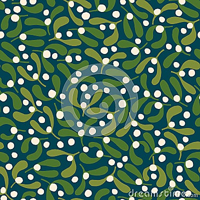 Christmas Seamless Pattern with Mistletoe Vector Illustration