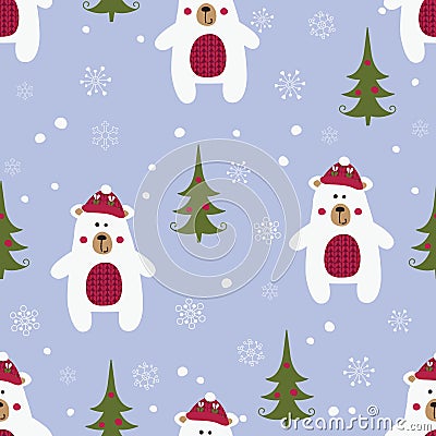 Christmas seamless pattern with polar bears Vector Illustration