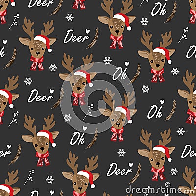 Christmas seamless pattern with reindeer background, Winter pattern with deer, wrapping paper, pattern fills Vector Illustration