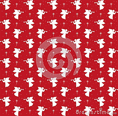 Christmas seamless pattern with silhouettes of angels, trumpets and stars, polygonal design, vector illustration Vector Illustration