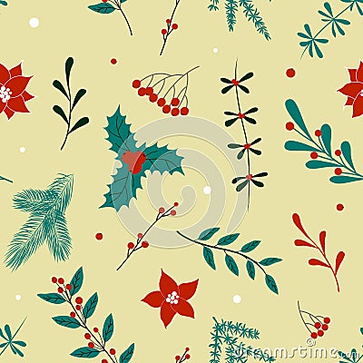Christmas seamless pattern with winter decorative elements Vector Illustration