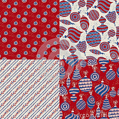 Christmas seamless patterns. Blue & red Christmas Vector Illustration