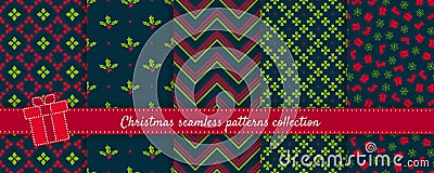 Christmas seamless patterns collection. Vector set of winter holiday backgrounds Vector Illustration