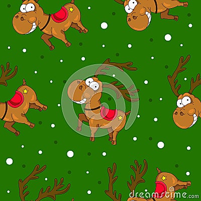 Christmas seamless patterns with cute deers and snow. Vector Illustration