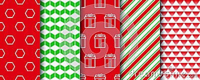 Christmas seamless patterns set. Festive seamless with xmas, candycane stripes and geometric fabric ornament Vector Illustration