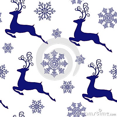Christmas Seamless Pattern, Deer Snowflakes Winter Surface Pattern, Winter Vector Repeat Pattern for Home Decor, Textile Vector Illustration