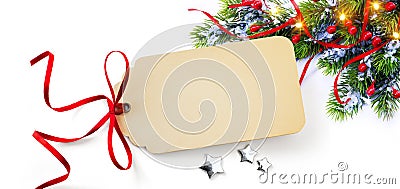 Christmas Season Gift Tag on holidays background Stock Photo