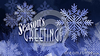 Christmas Season`s Greetings holiday message with snowflake orna Stock Photo