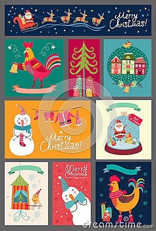 Christmas set of cards. Collection of stickers, backgrounds Vector Illustration