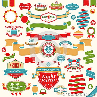 Christmas set - colorful ribbons Vector Illustration