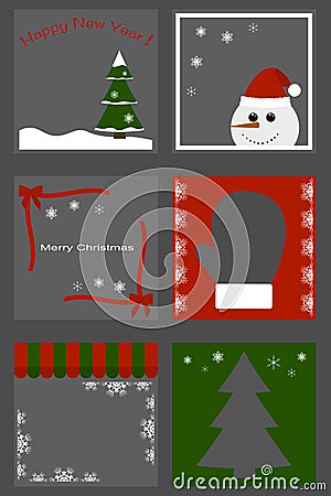 Christmas set icons - tree, snowman, mitten. Vector cartoon illustration of gift wrapping Vector Illustration