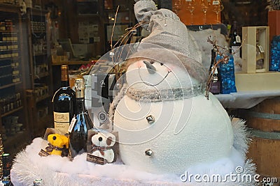 Christmas shop window in Bayeux. Editorial Stock Photo