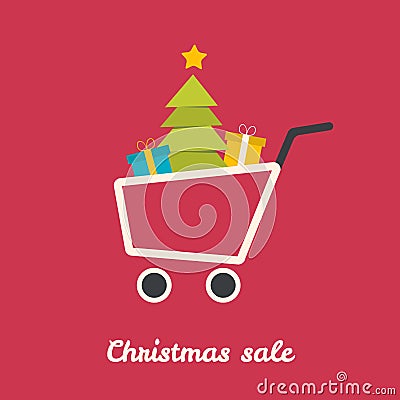 Christmas shoping cart Vector Illustration