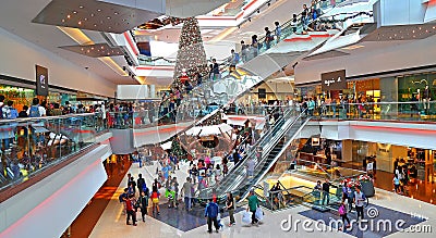 Christmas shoppers at shopping mall Editorial Stock Photo
