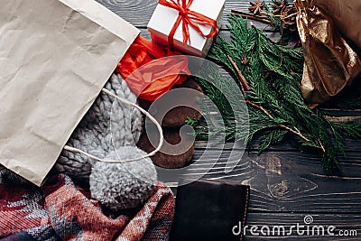 Christmas shopping concept. big sale. seasonal rustic background Stock Photo